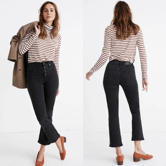 Madewell Cali Demi Boot Jeans Bellspring Wash Button Front Black Size 27 - Picture 1 of 10